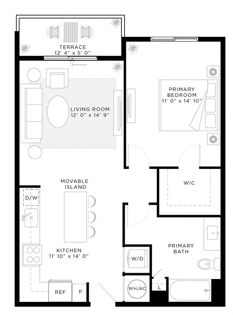 1 Bedroom 1 Bath 768 Sq.Ft. A1 Floor Plan at Mayla Pompano, Pompano Beach, FL